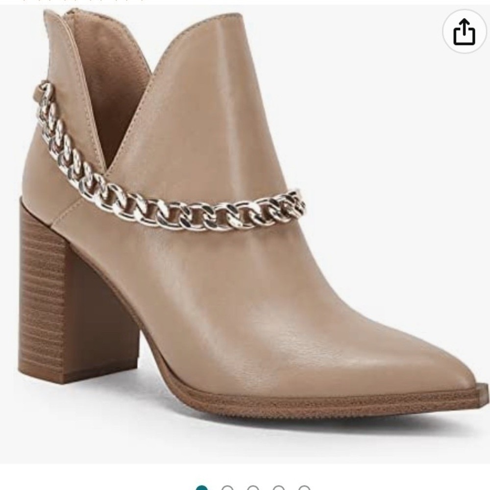 Cut Out Ankle Boots Gold Chain Chunky Heel Zipper Almond Toe Western Boots 8.5